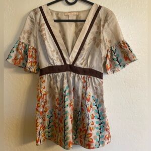 Hype Beige and Brown Leaf Pattern Top